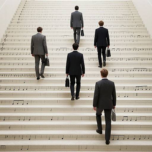 Businessmen Climbing Musical Staircase