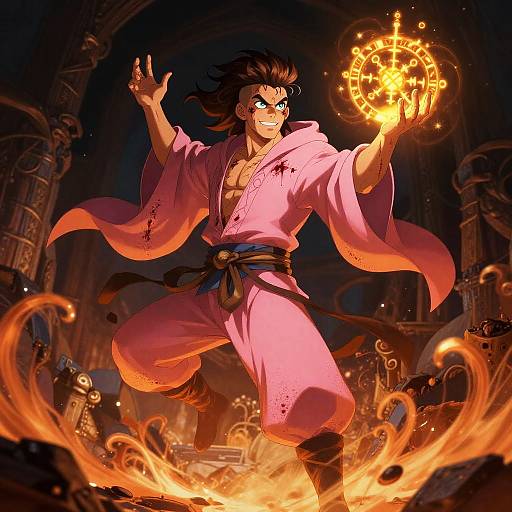 Male Wizard Casting Spell with Glowing Runes