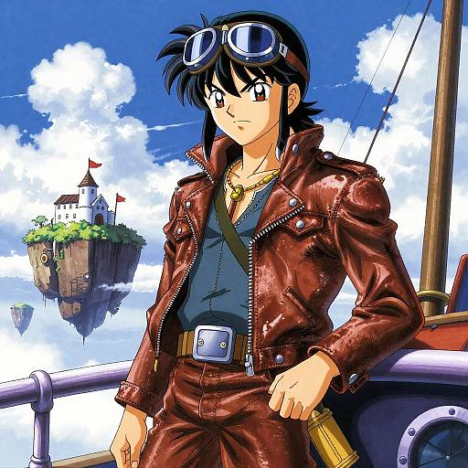 Youthful Sky Pirate in Leather Jacket on Airship