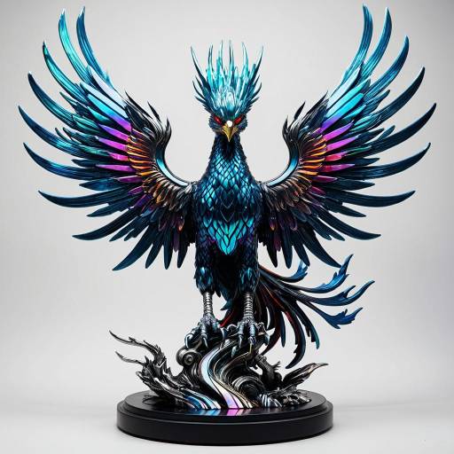 Futuristic Cyberpunk Phoenix Statue