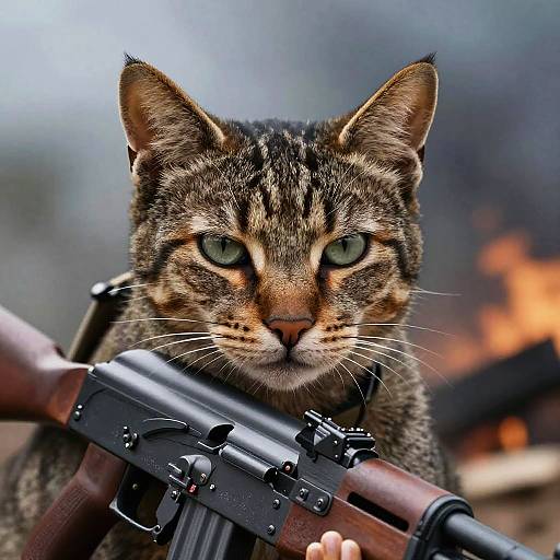 Photorealistic Cat with AK47 in Warzone