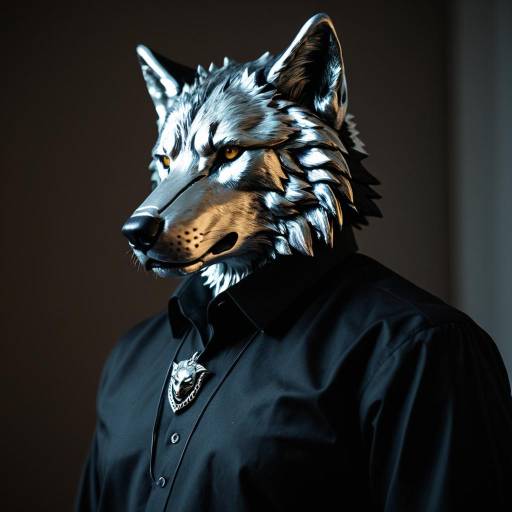 Person Wearing Silver Wolf Mask and Black Formal Shirt