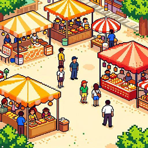 Vibrant Pixel Art Marketplace Scene