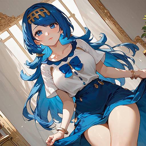 Freckled Blue-Haired Mother Cowboy Shot