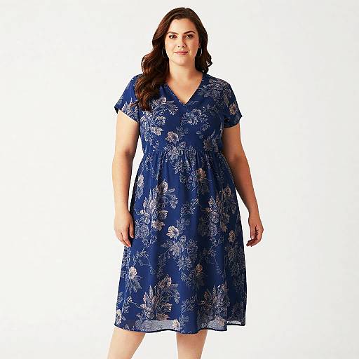 Plus Size Woman in Blue Floral Dress