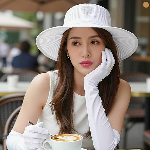 Elegant Asian Woman in Outdoor Cafe