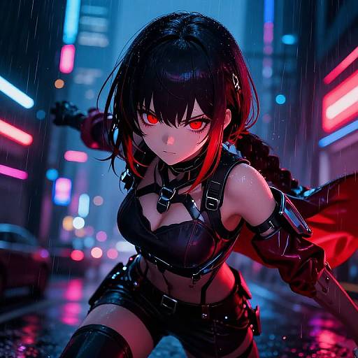 Red-Eyed Cyberpunk Anime Girl