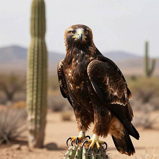 Eagle on Cactus in Desert