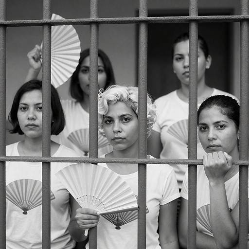 Black-and-White Portrait of Women in Custody