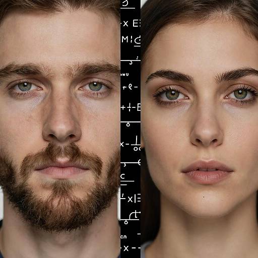 Split Face Portrait with Mathematical Elements