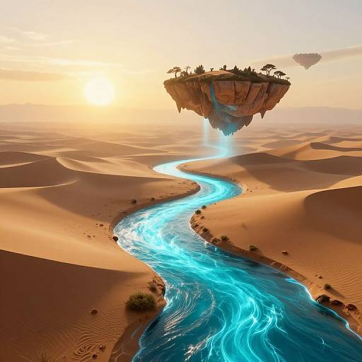 Surreal 3D Cyan River Landscape