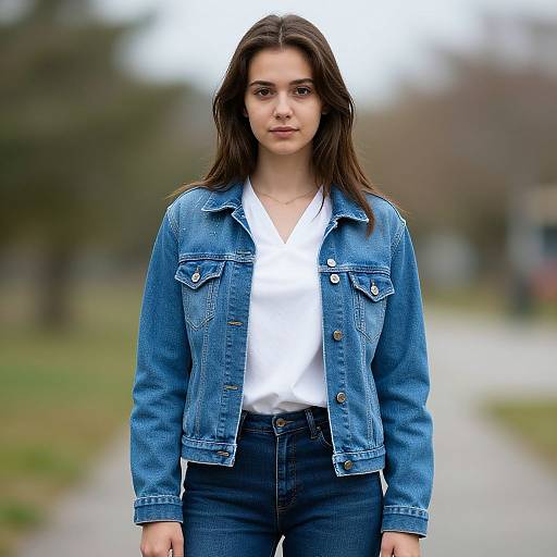 Realistic Casual Girl in Denim Outfit
