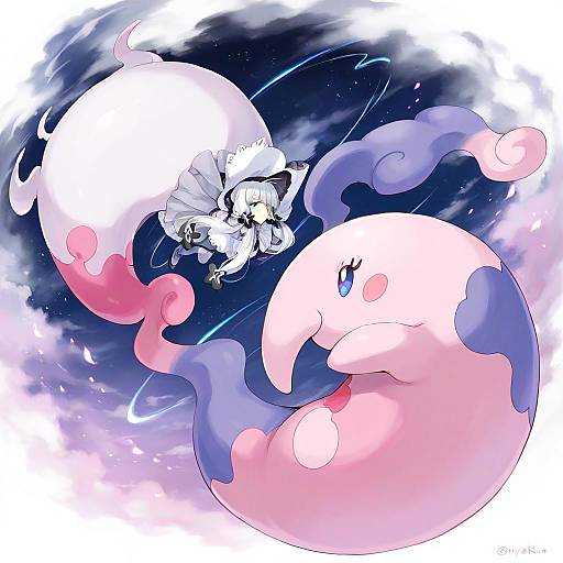 Illustration of Musharna, pokemon in the style of Miyabi akino