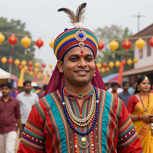 Smiling Indian Man in Traditional Festival Attire