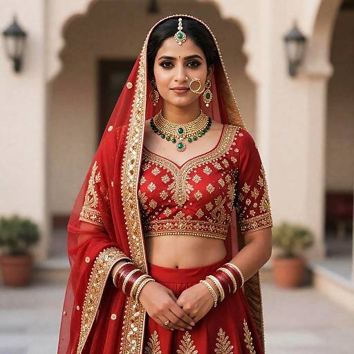Punjabi Pre-Wedding Woman in Red Lehen