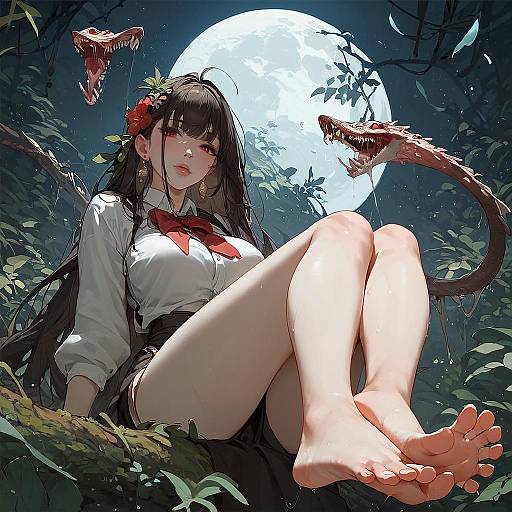 Sexy Predator Woman in Jungle Night