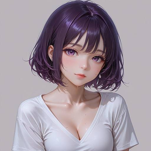 Portrait of Young Woman with Purple Hair