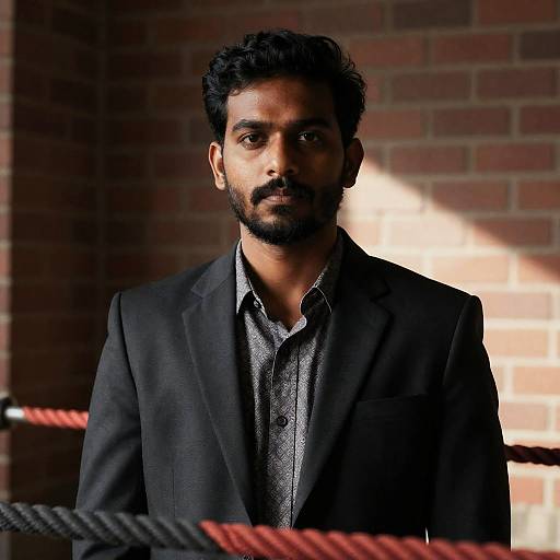 Dapper Man in Sunlit Brick Room