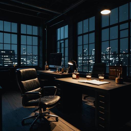 Dark Urban Loft Office at Night