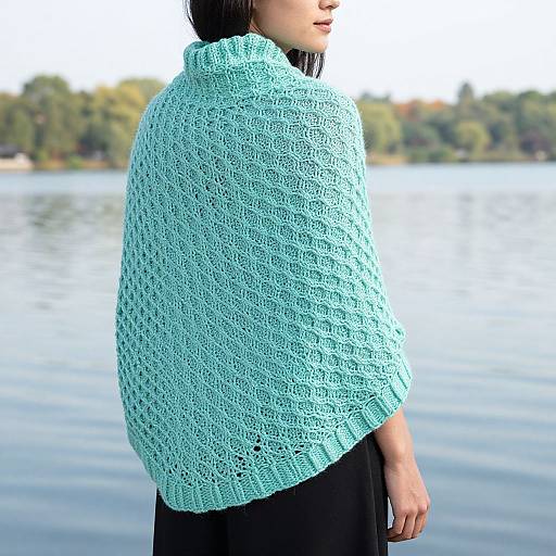 Woman by Lake in Aqua Shawl