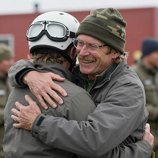 Joyful Embrace of Two Friends
