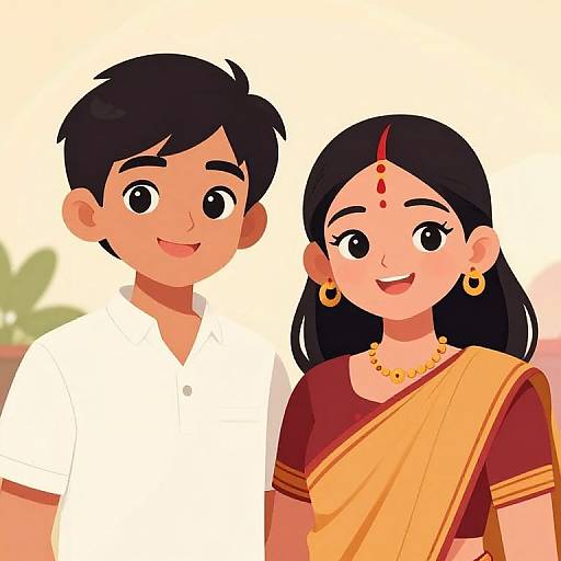 Smiling Indian Boy and Girl Illustration