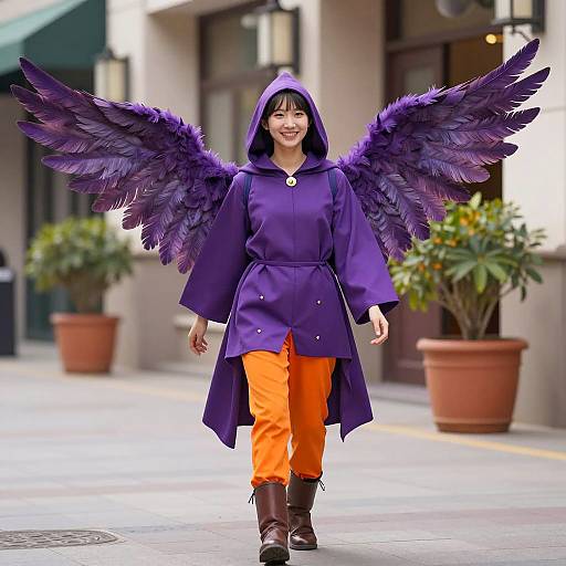 Person in Purple Cloak with Feathered Wings