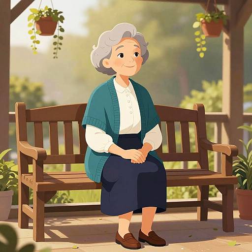 Serene Elderly Woman on Veranda