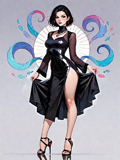 Elegant Woman in Black Dress with High Slits