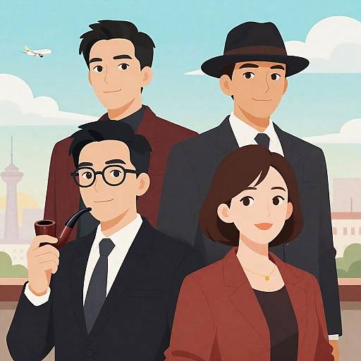 Smiling People in a Sunny Sky Scene