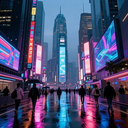 Futuristic Cityscape with Neon Lights at Dusk