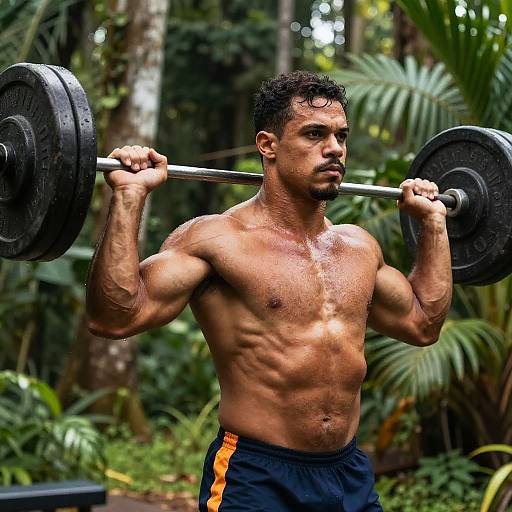 Brazilian Bodybuilder Lifting Weights Outdoors