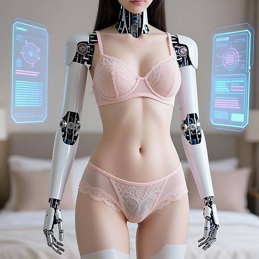 Humanoid Robot in Lace Lingerie with Holographic Displays