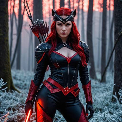 Scarlet Huntress in Foggy Forest