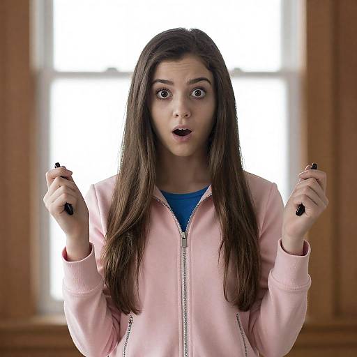 Backlit Surprised Woman in Wooden Room