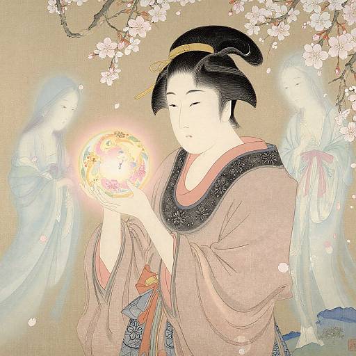 Aozaki in Traditional Japanese Scroll