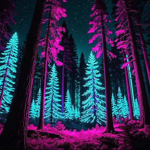 Glowing Neon Forest Rave Night