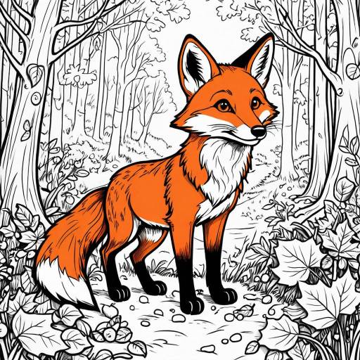 Cheerful Fox in Enchanted Autumn Woods Coloring Page