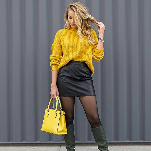 Chic Blonde in Yellow Knit Ensemble