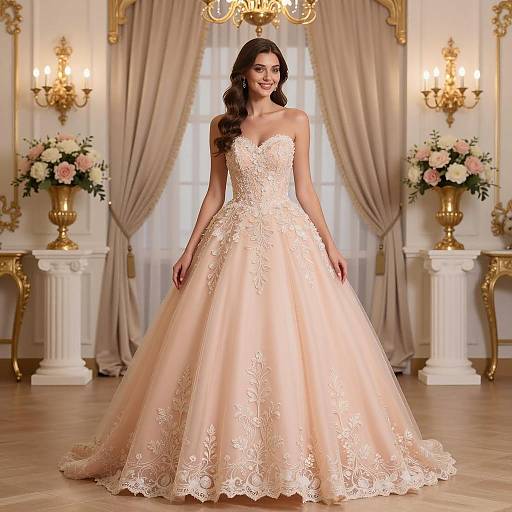 Elegant Young Woman in Peach Ball Gown