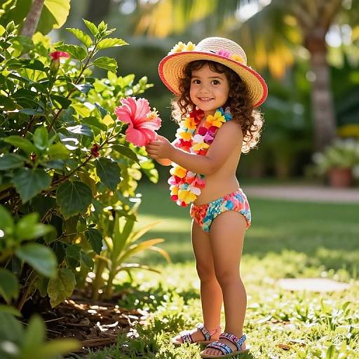 Joyful Girl in Tropical Garden
