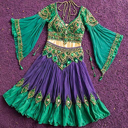 Purple & Green Beaded Belly Dancer Outfit