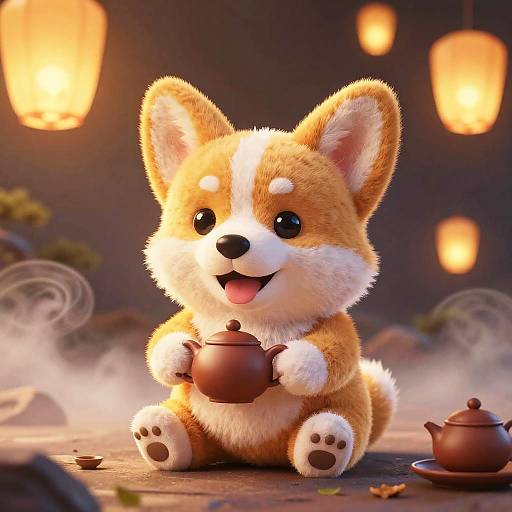 Lantern-Lit Fumo Plush Corgi Tea