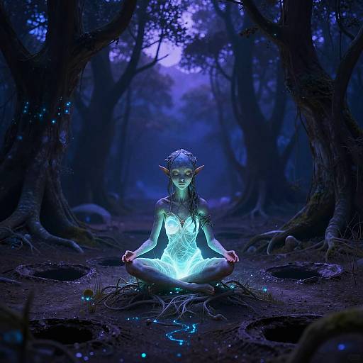 Bioluminescent Dryad in Twilight Grove