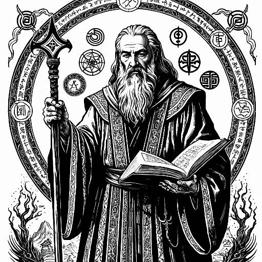 Ancient Scholar with Arcane Symbols