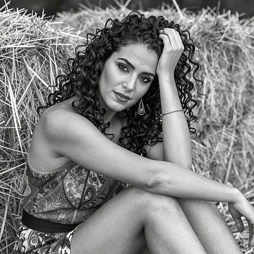 Relaxed Woman Amongst Hay Bales