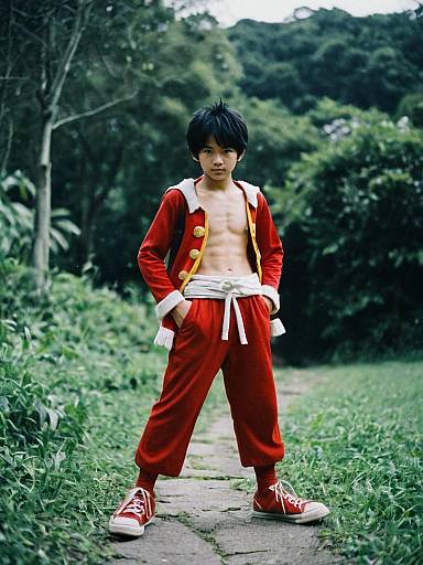 Luffy in Film Red Costume Outdoors