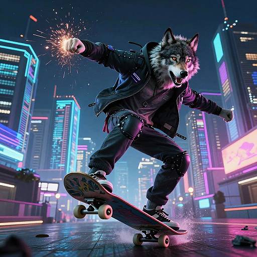 Quantum Cyber Wolf Skateboarding