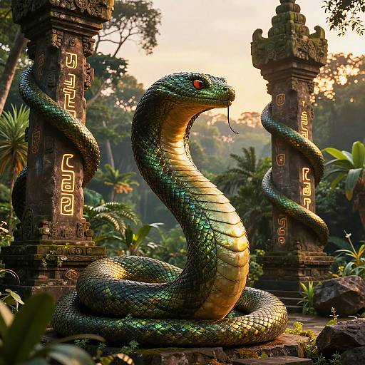 Mythical Serpent God at Ancient Temple