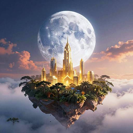 Sapphire Moon Over Futuristic Island